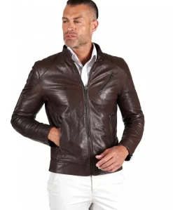 Uomo D'Arienzo U411 - Giacca moto in pelle testa di moro biker trapuntato spalle effetto liscio