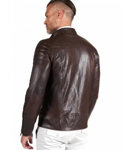 Uomo D'Arienzo U411 - Giacca moto in pelle testa di moro biker trapuntato spalle effetto liscio