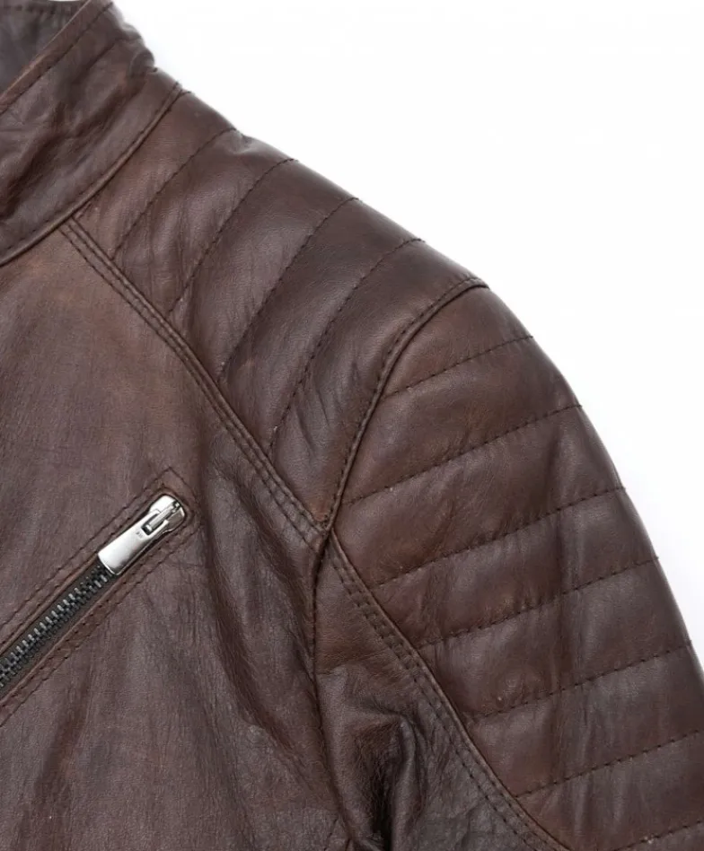 Uomo D'Arienzo U411 - Giacca moto in pelle testa di moro biker trapuntato spalle effetto liscio