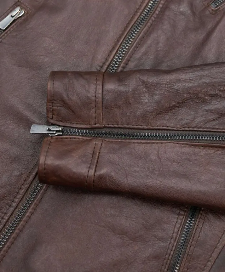 Uomo D'Arienzo U411 - Giacca moto in pelle testa di moro biker trapuntato spalle effetto liscio