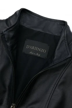 Donna D'Arienzo Vale - Giacca in pelle nera nappa effetto liscio colletto coreana