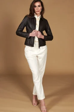 Donna D'Arienzo Vale Cam - Giacca in pelle naturale testa di moro effetto liscio colletto camicia