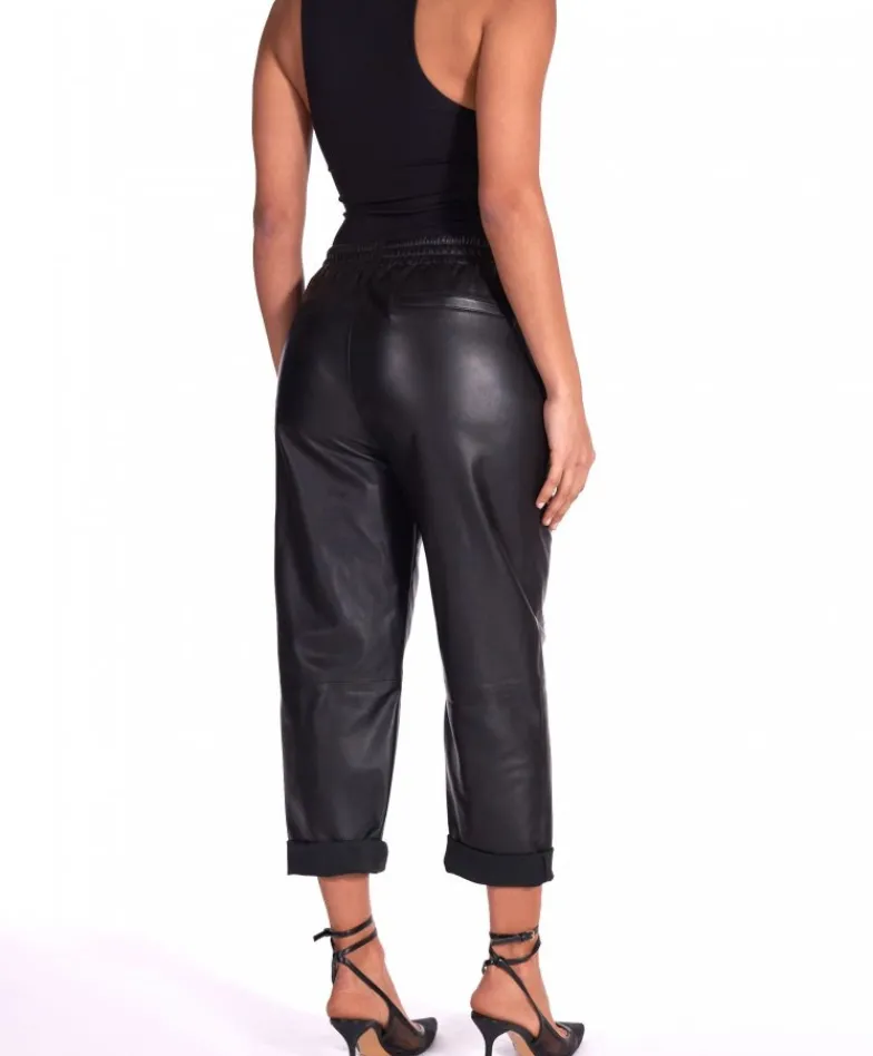 Donna D'Arienzo Vanda - Pantalone sfoderato in pelle nappa colore nero