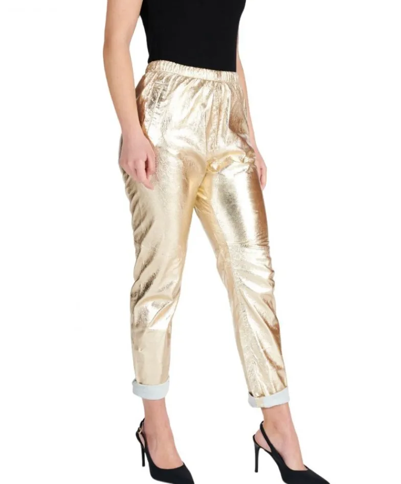 Donna D'Arienzo Vanda - Pantalone sfoderato in pelle laminata dorata