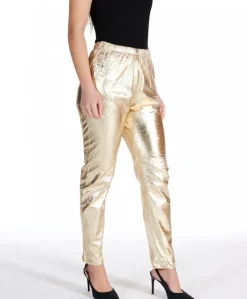 Donna D'Arienzo Vanda - Pantalone sfoderato in pelle laminata dorata