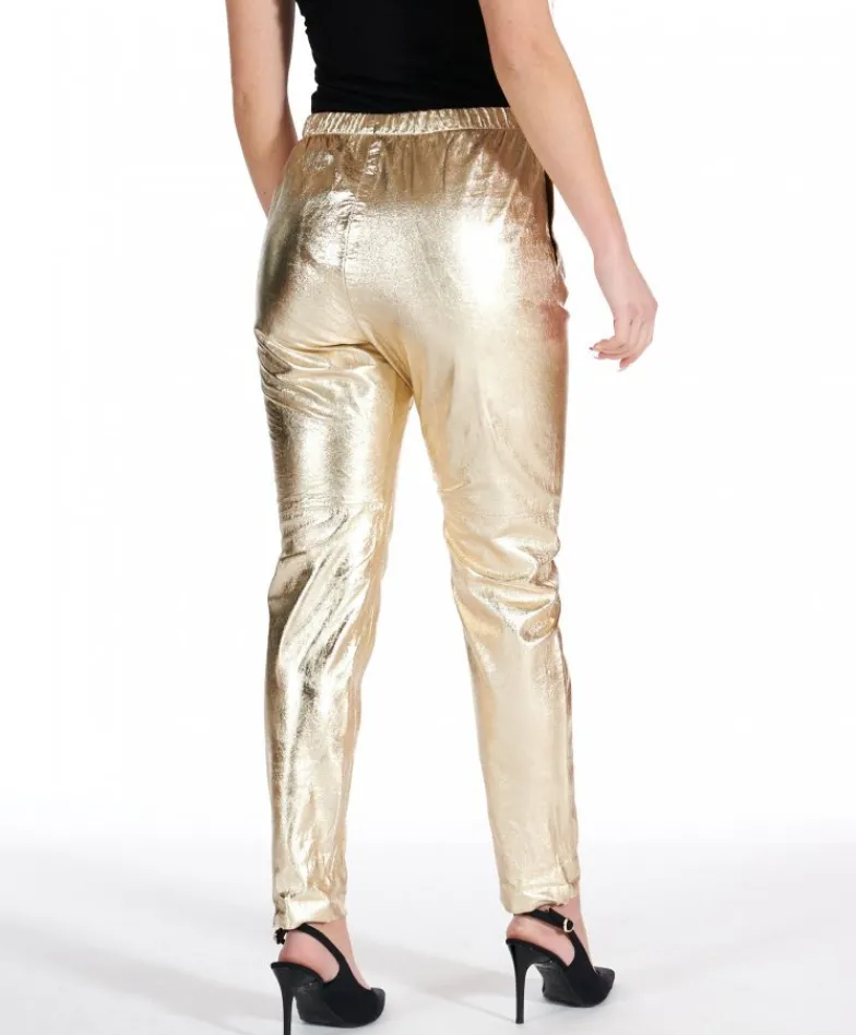 Donna D'Arienzo Vanda - Pantalone sfoderato in pelle laminata dorata