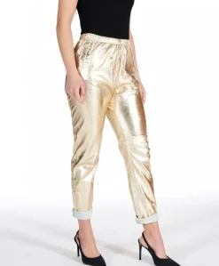 Donna D'Arienzo Vanda - Pantalone sfoderato in pelle laminata dorata