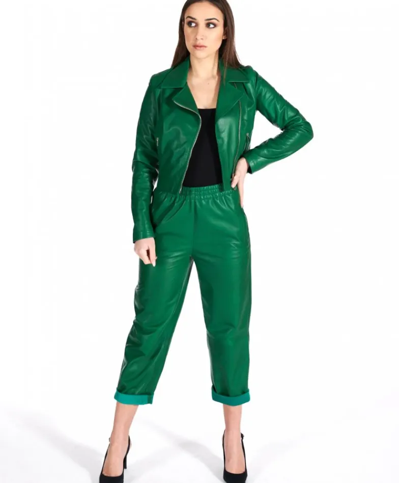 Donna D'Arienzo Vanda - Pantalone sfoderato in pelle naturale verde