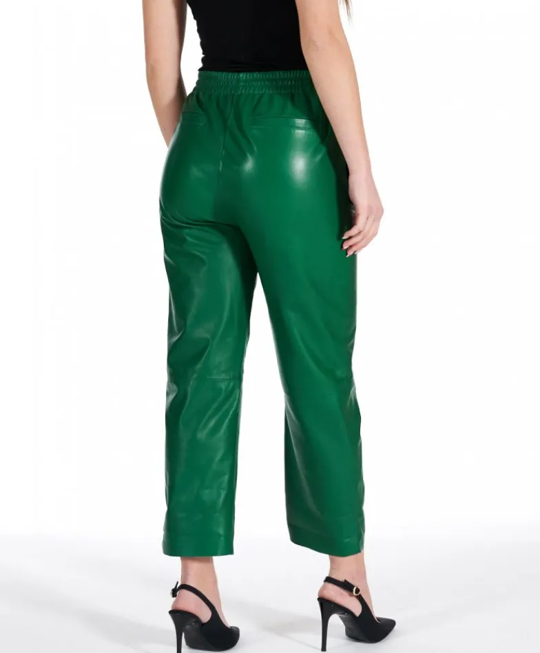 Donna D'Arienzo Vanda - Pantalone sfoderato in pelle naturale verde