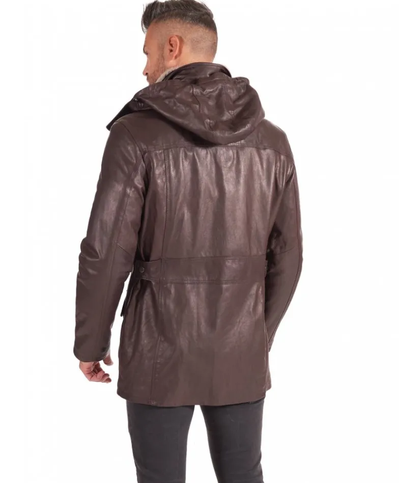 Uomo D'Arienzo Vittorio - Cappotto in pelle testa di moro con cappuccio staccabile