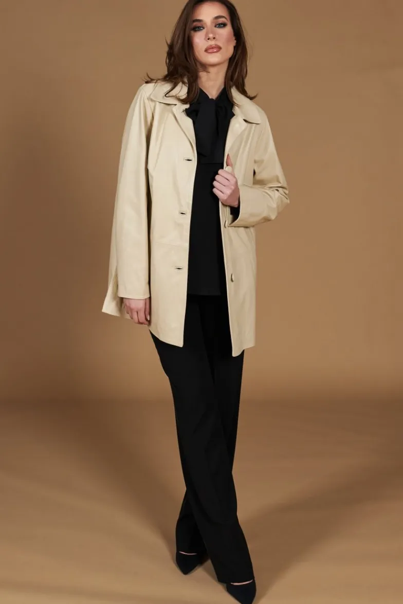 Donna D'Arienzo Wag - Giacca in pelle beige monopetto versione oversize