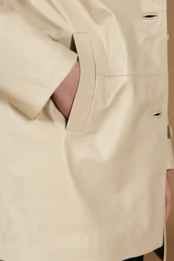 Donna D'Arienzo Wag - Giacca in pelle beige monopetto versione oversize