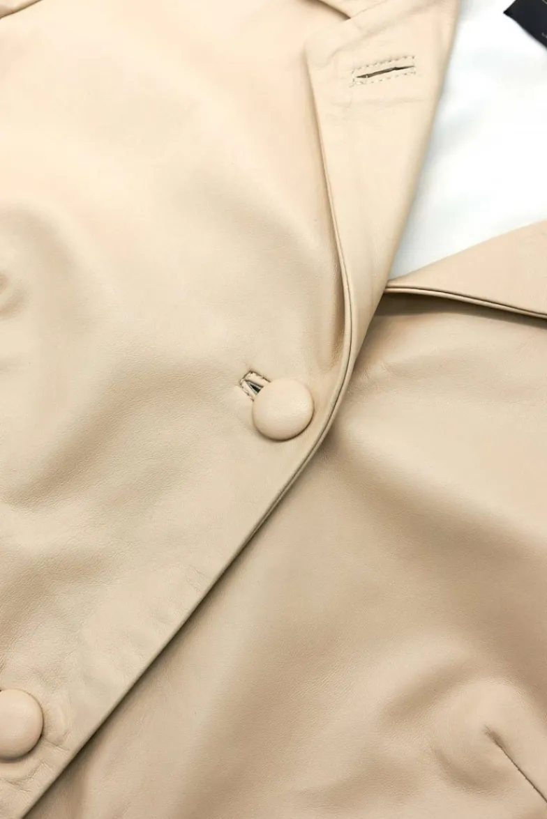 Donna D'Arienzo Wag - Giacca in pelle beige monopetto versione oversize
