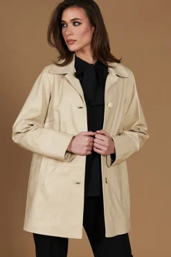 Donna D'Arienzo Wag - Giacca in pelle beige monopetto versione oversize