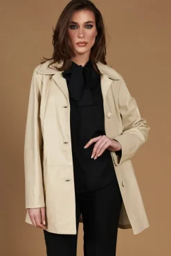 Donna D'Arienzo Wag - Giacca in pelle beige monopetto versione oversize