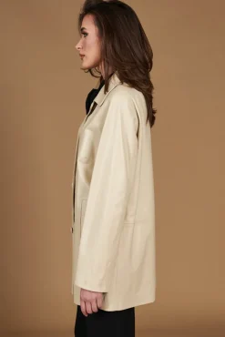 Donna D'Arienzo Wag - Giacca in pelle beige monopetto versione oversize