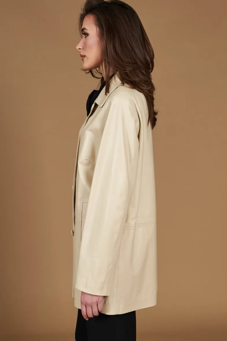 Donna D'Arienzo Wag - Giacca in pelle beige monopetto versione oversize