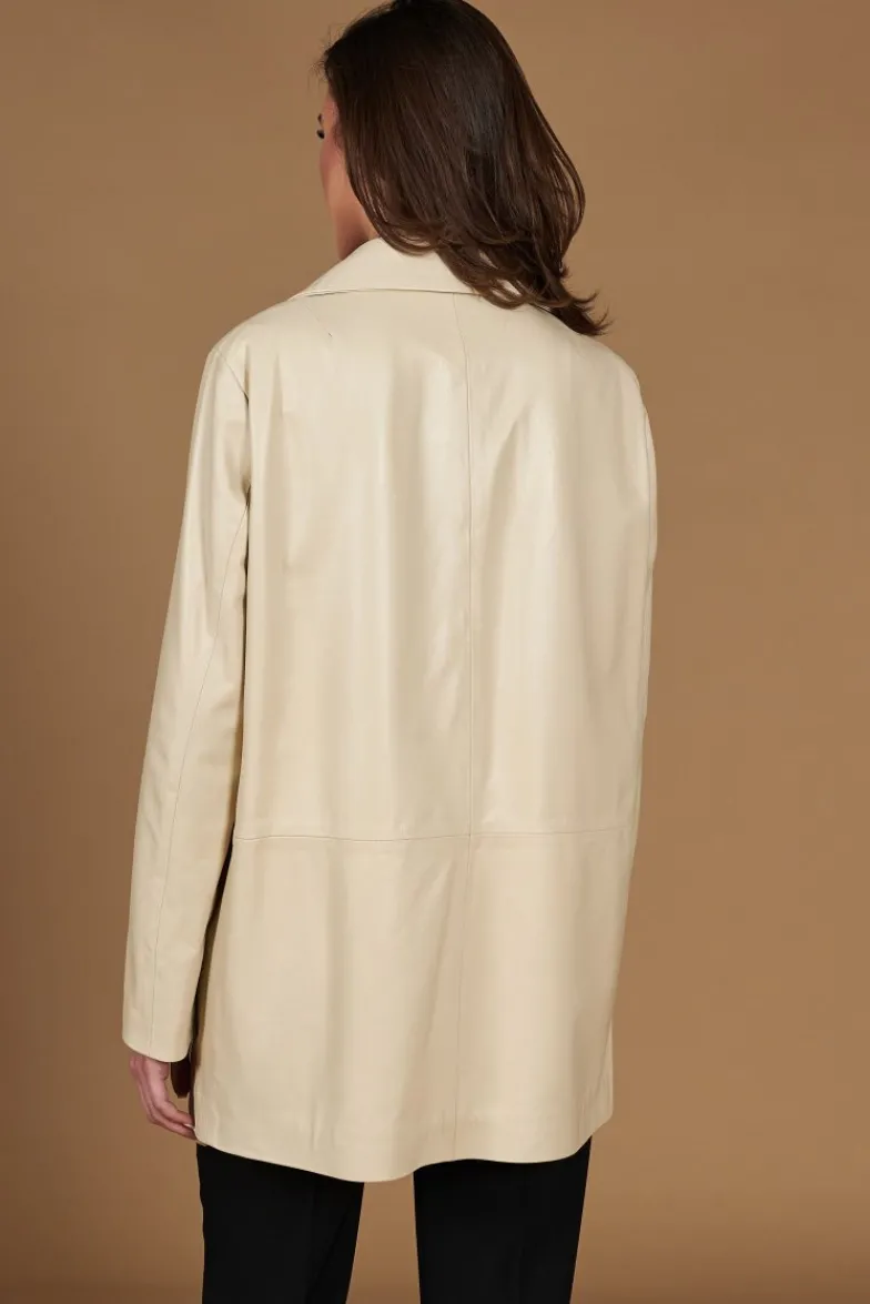 Donna D'Arienzo Wag - Giacca in pelle beige monopetto versione oversize