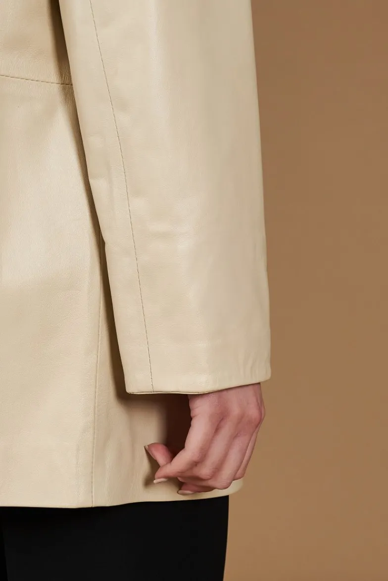 Donna D'Arienzo Wag - Giacca in pelle beige monopetto versione oversize