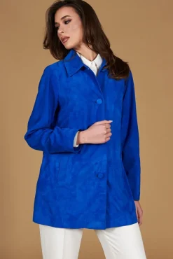 Donna D'Arienzo Wag - Giacca in pelle camoscio bluette monopetto versione oversize