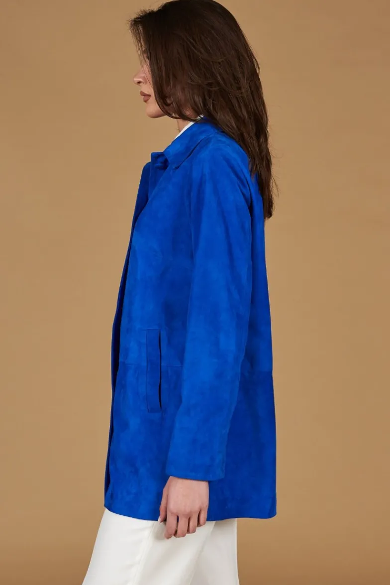 Donna D'Arienzo Wag - Giacca in pelle camoscio bluette monopetto versione oversize
