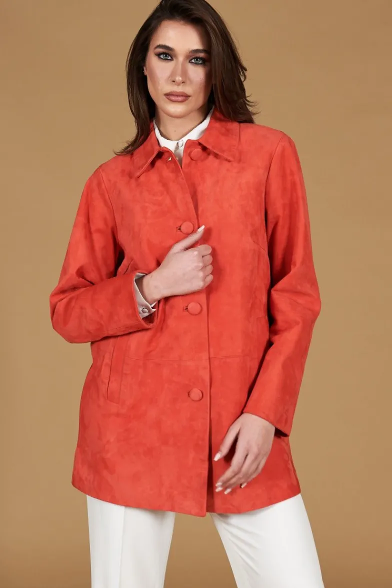Donna D'Arienzo Wag - Giacca in pelle camoscio arancio monopetto versione oversize