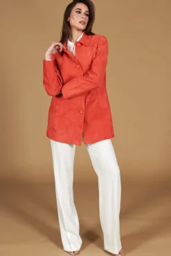 Donna D'Arienzo Wag - Giacca in pelle camoscio arancio monopetto versione oversize