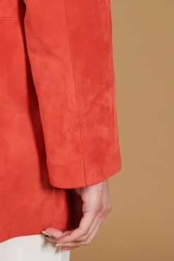 Donna D'Arienzo Wag - Giacca in pelle camoscio arancio monopetto versione oversize
