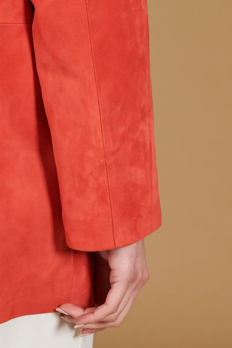 Donna D'Arienzo Wag - Giacca in pelle camoscio arancio monopetto versione oversize