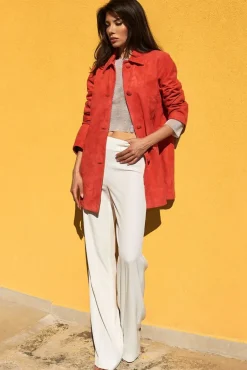 Donna D'Arienzo Wag - Giacca in pelle camoscio arancio monopetto versione oversize