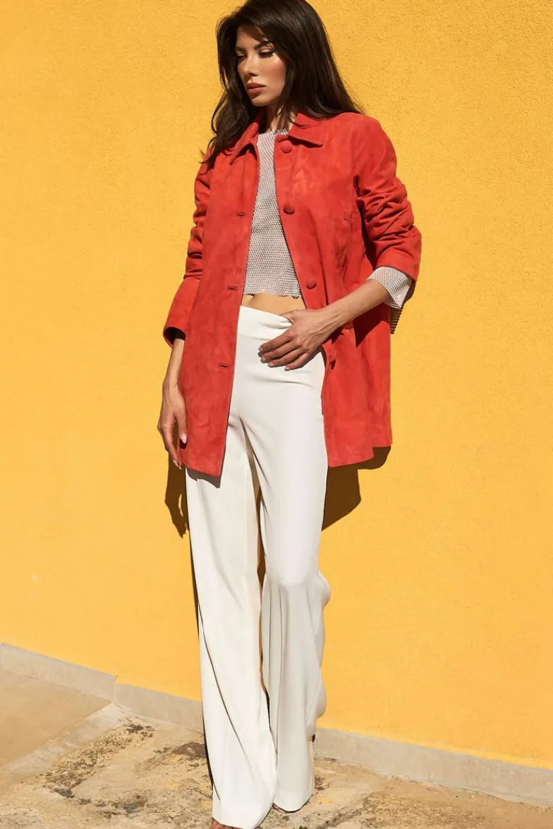 Donna D'Arienzo Wag - Giacca in pelle camoscio arancio monopetto versione oversize