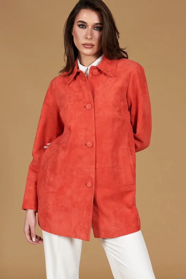 Donna D'Arienzo Wag - Giacca in pelle camoscio arancio monopetto versione oversize