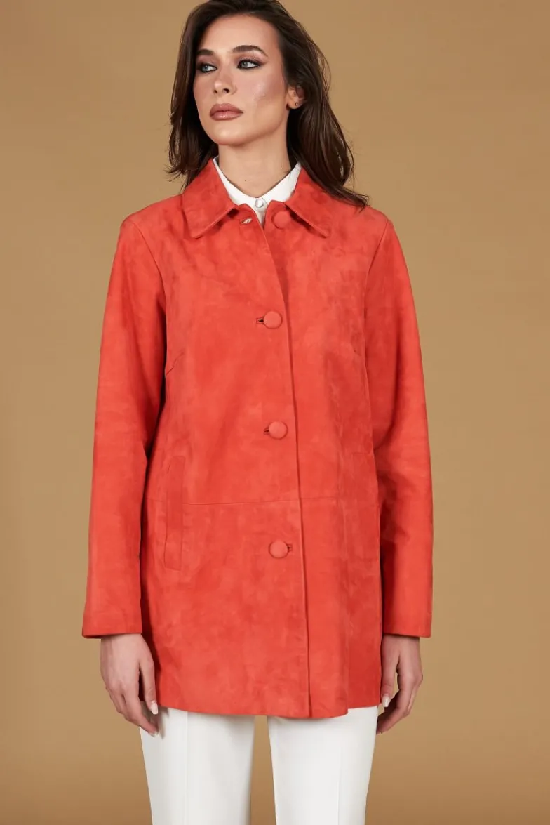 Donna D'Arienzo Wag - Giacca in pelle camoscio arancio monopetto versione oversize