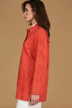 Donna D'Arienzo Wag - Giacca in pelle camoscio arancio monopetto versione oversize