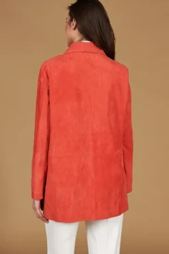 Donna D'Arienzo Wag - Giacca in pelle camoscio arancio monopetto versione oversize
