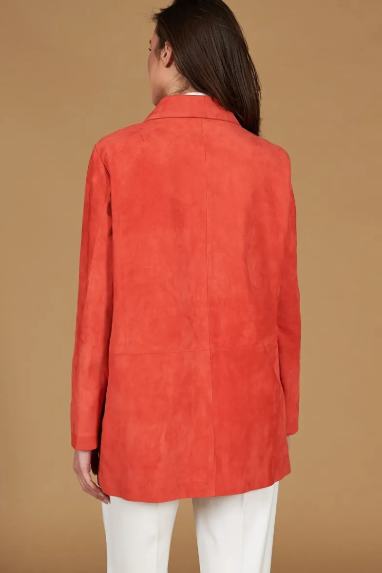 Donna D'Arienzo Wag - Giacca in pelle camoscio arancio monopetto versione oversize