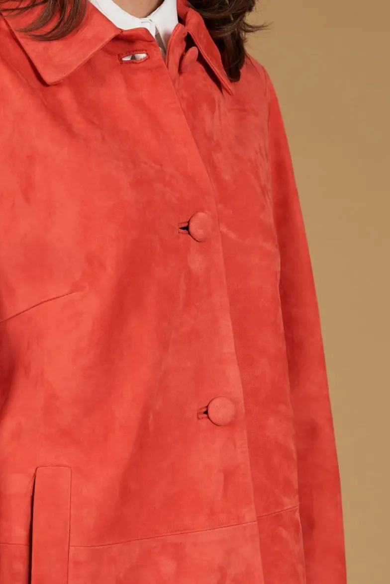 Donna D'Arienzo Wag - Giacca in pelle camoscio arancio monopetto versione oversize