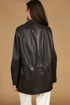 Donna D'Arienzo Wag - Giacca in pelle marrone monopetto chiusura bottoni