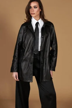 Donna D'Arienzo Wag - Giacca in pelle nera monopetto versione oversize