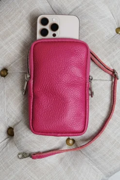 D'Arienzo Willow - Tracollina Portacellulare in pelle fuxia morbida
