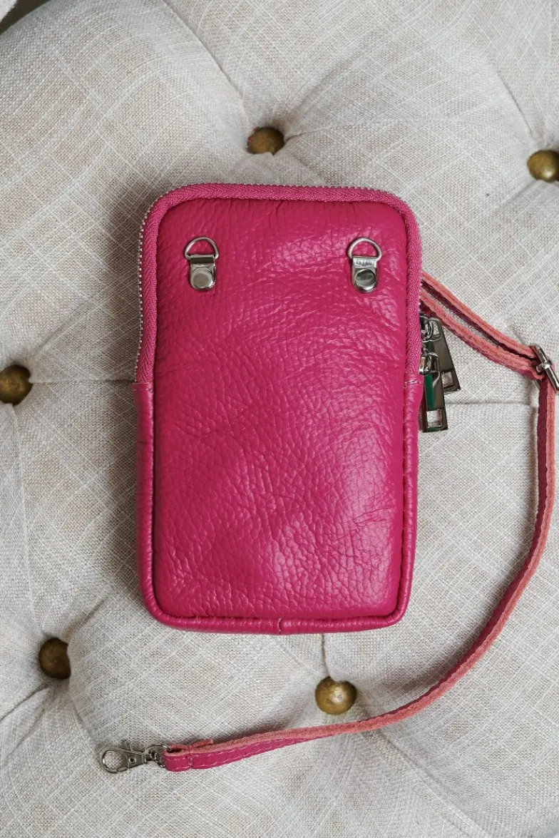 D'Arienzo Willow - Tracollina Portacellulare in pelle fuxia morbida