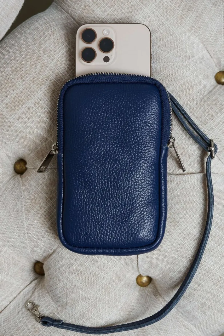 D'Arienzo Willow - Tracollina Portacellulare in pelle blu morbida