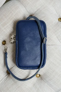 D'Arienzo Willow - Tracollina Portacellulare in pelle blu morbida