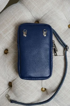 D'Arienzo Willow - Tracollina Portacellulare in pelle blu morbida