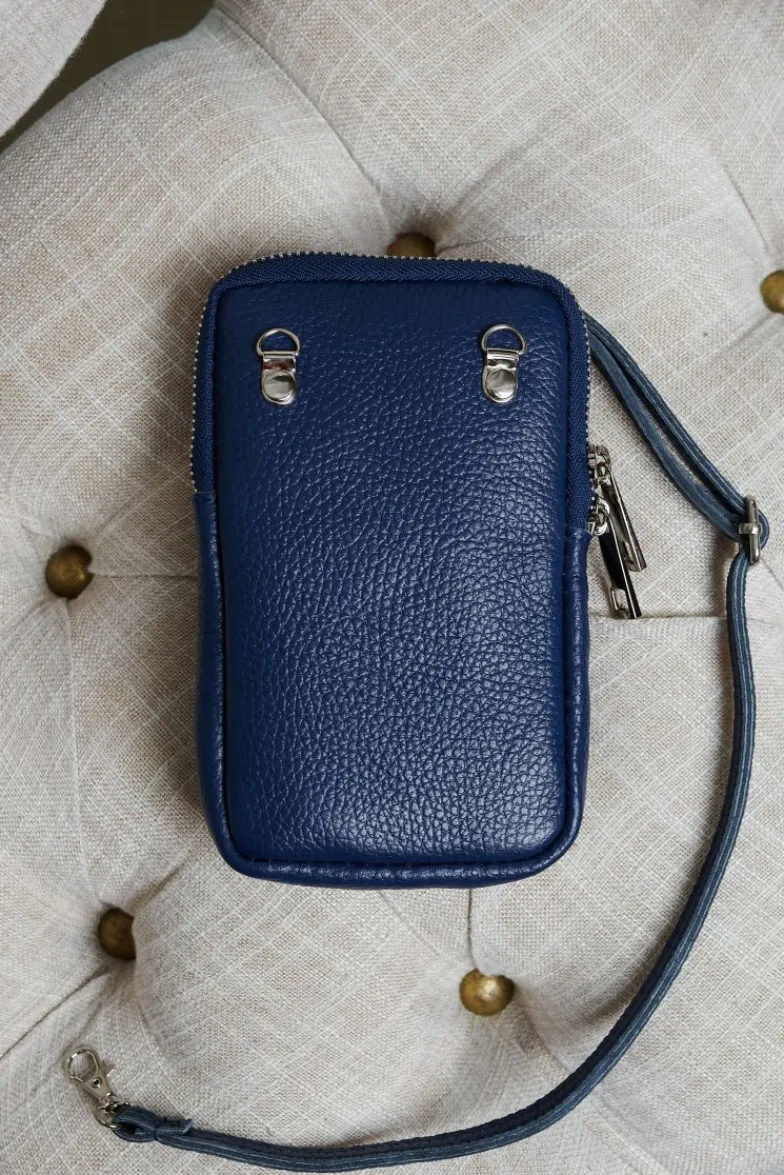 D'Arienzo Willow - Tracollina Portacellulare in pelle blu morbida