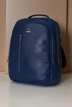 D'Arienzo Zen - Zaino in pelle blu di vitello stampa dollaro