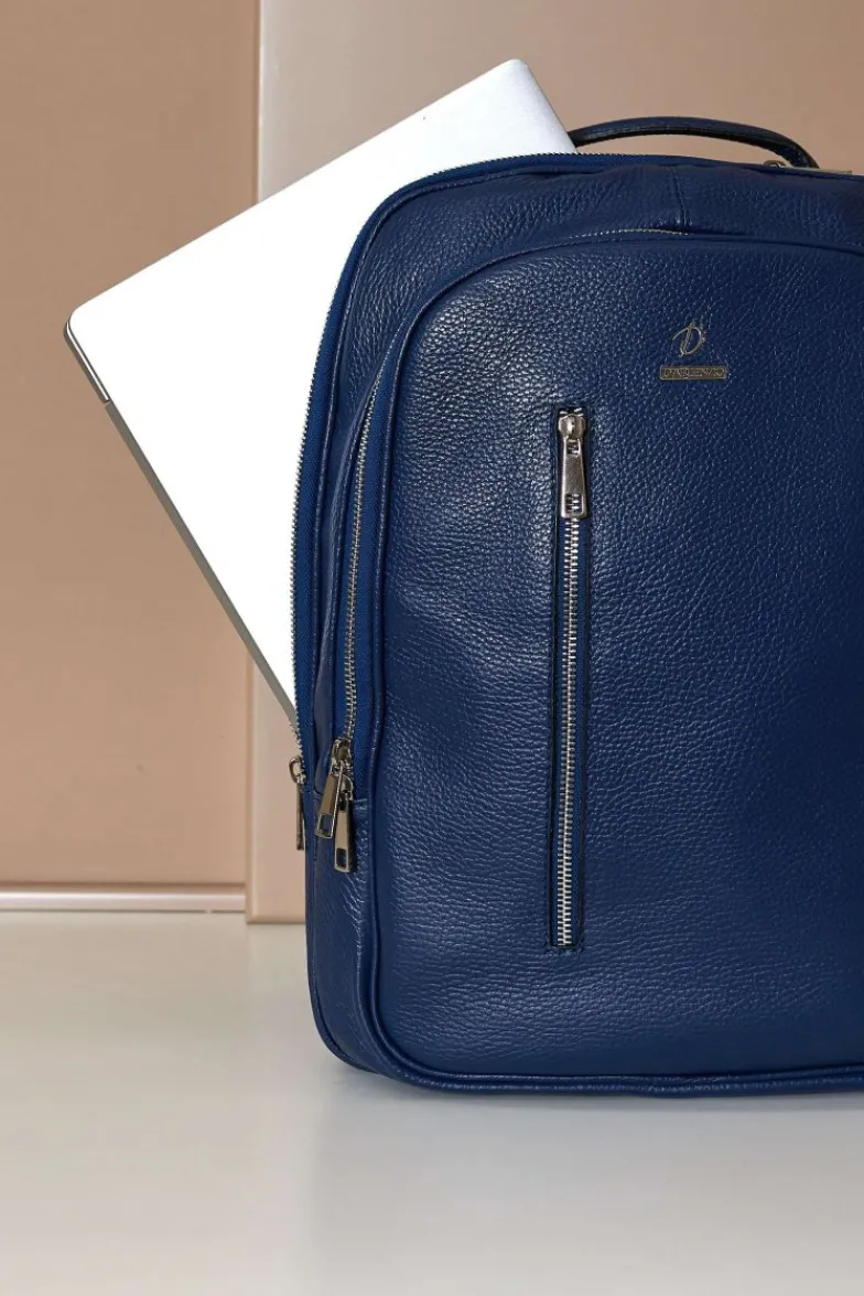 D'Arienzo Zen - Zaino in pelle blu di vitello stampa dollaro
