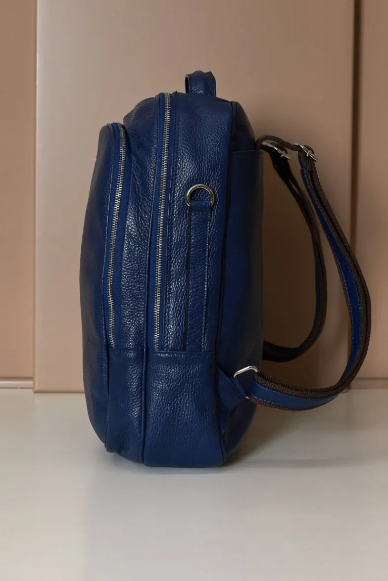 D'Arienzo Zen - Zaino in pelle blu di vitello stampa dollaro