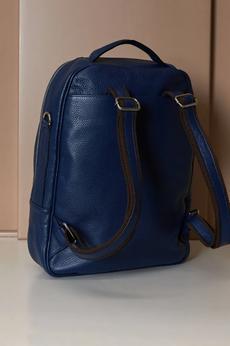 D'Arienzo Zen - Zaino in pelle blu di vitello stampa dollaro