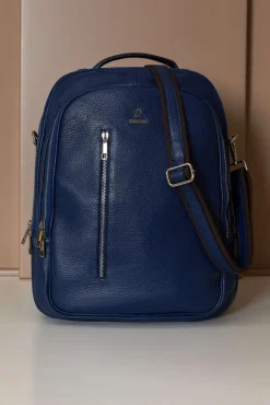 D'Arienzo Zen - Zaino in pelle blu di vitello stampa dollaro